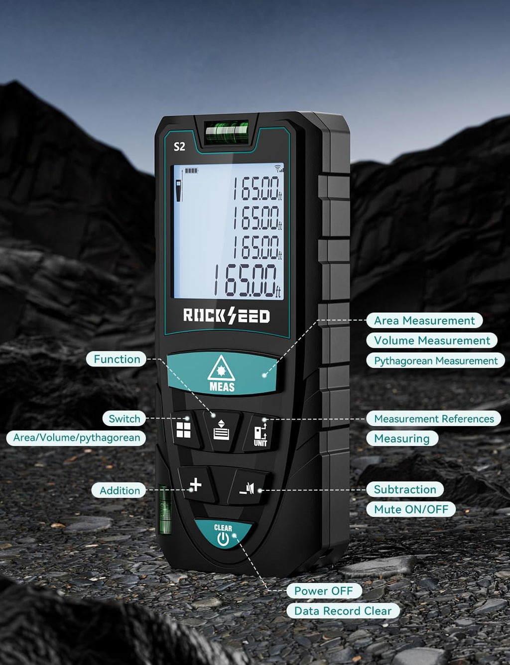Digital Laser Distance Meter with 2 Bubble Levels, 165Ft Portable Measure for Area and Volume