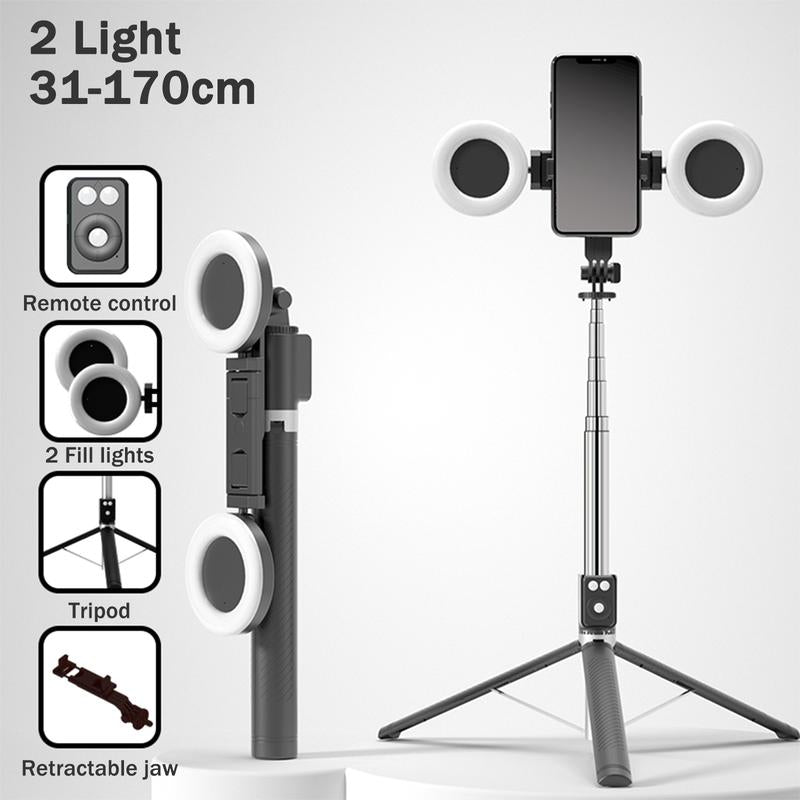 6-in-1 Selfie Stick Tripod with Dual Fill Lights and Wireless Remote - Portable Adjustable Phone Stand