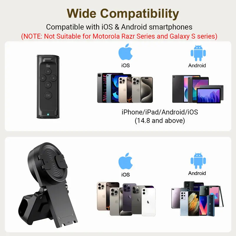 Remote Control for Short-Form Video Scrolling with Smartphone Holder Stand, Wireless Page Turner and Camera Shutter