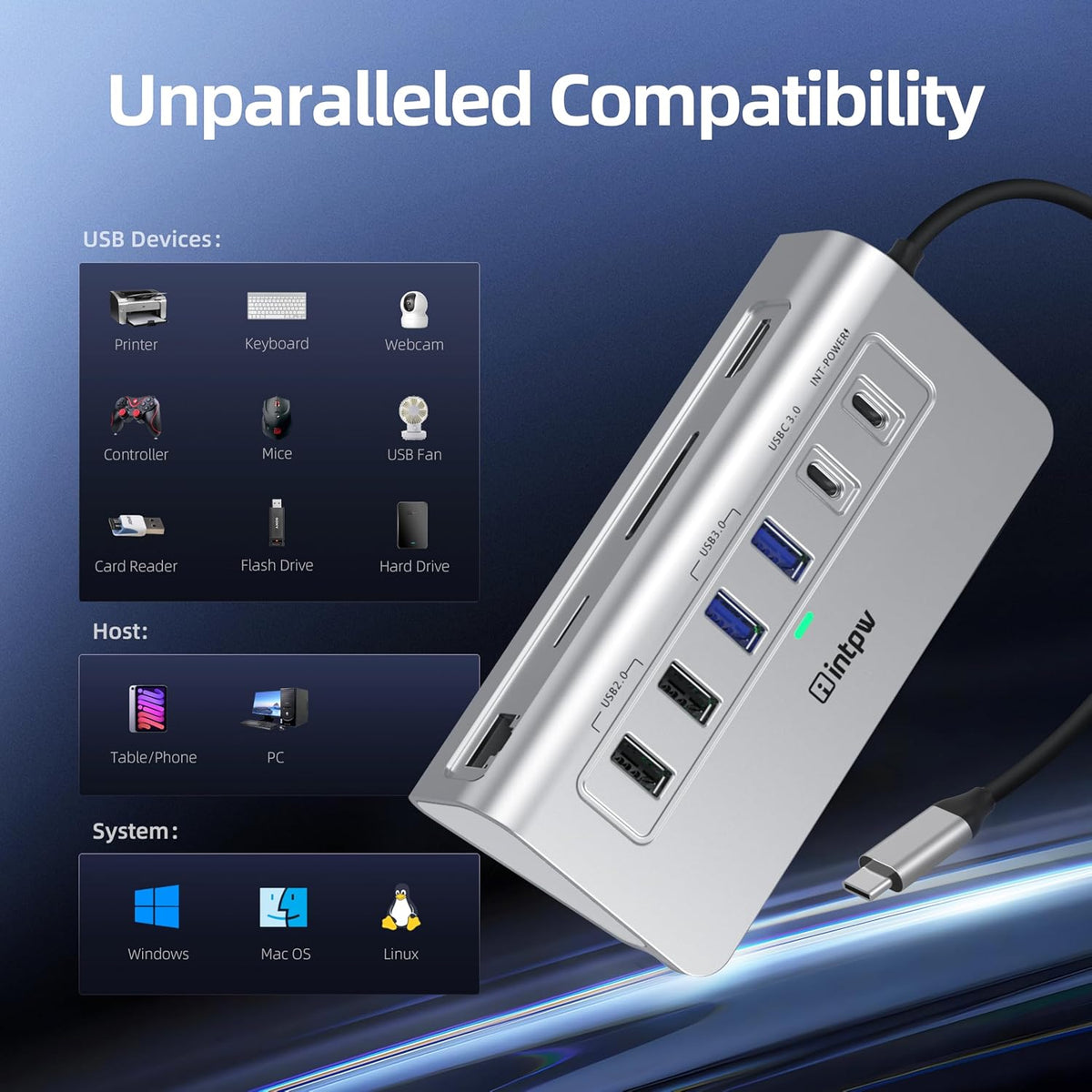10-in-1 USB C Hub with 4K HDMI, Gigabit Ethernet, 100W PD, and SD/TF Card Reader