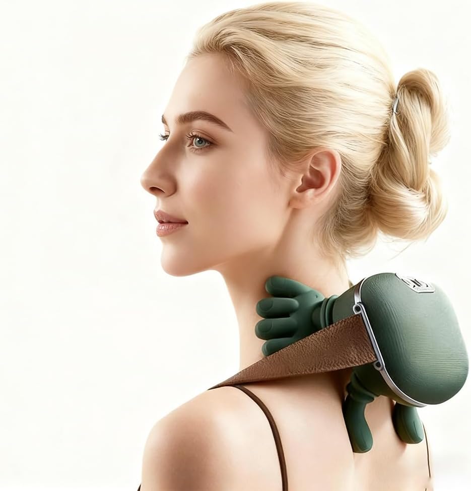 Massager, Real Hand Simulation Shiatsu Deep Tissue Electric Massager for Neck, Back & Shoulders, 3D Kneading, 3-Speed Adjustable USB Rechargeable (Green)