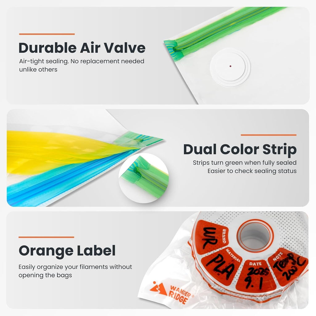 20 PCS 3D Printer Filament Vacuum Storage Bags Kit with Auto Pump and Desiccants