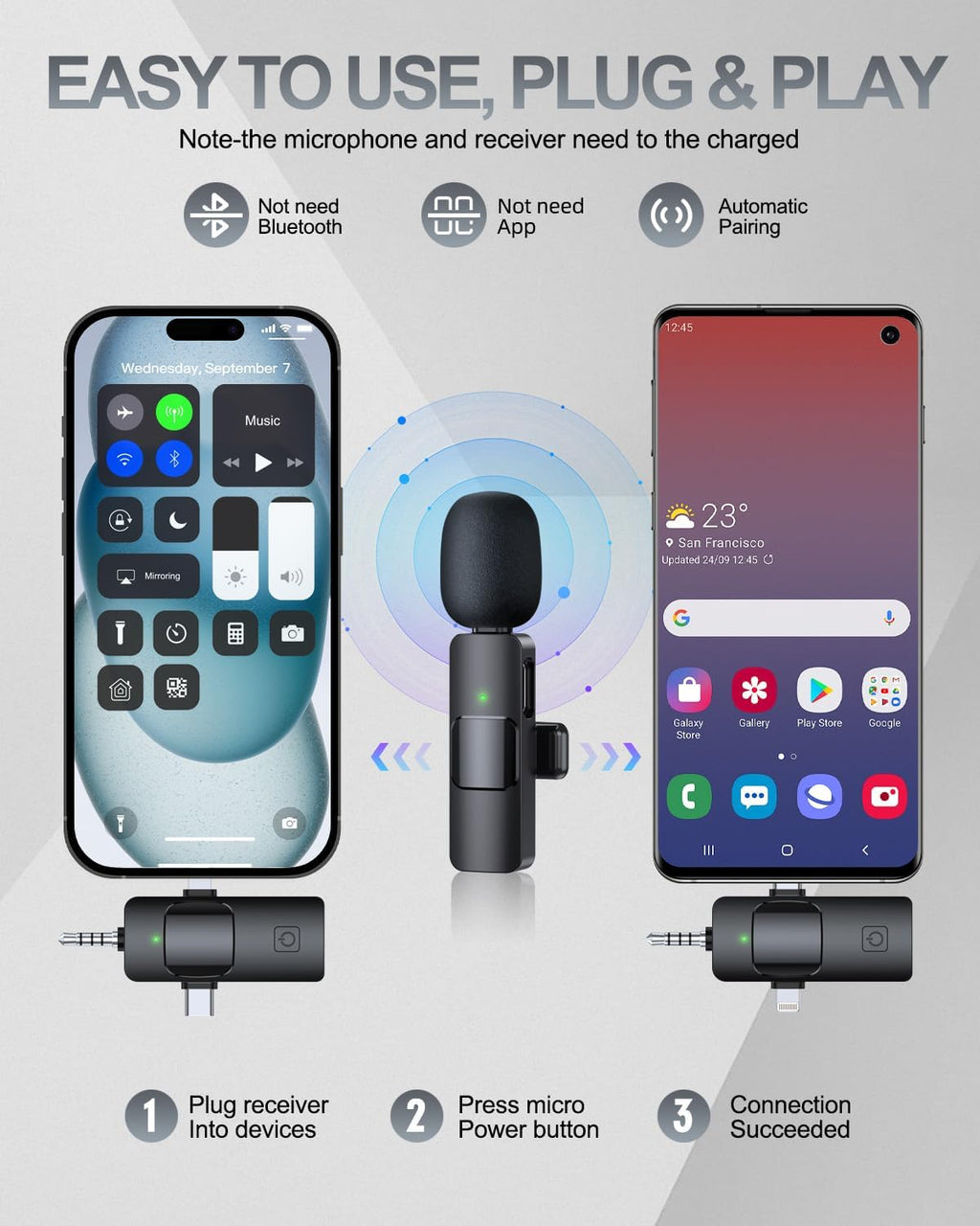 3-in-1 Professional Wireless Lavalier Microphone for Smartphones, Cameras, and Laptops - Crystal Clear Sound
