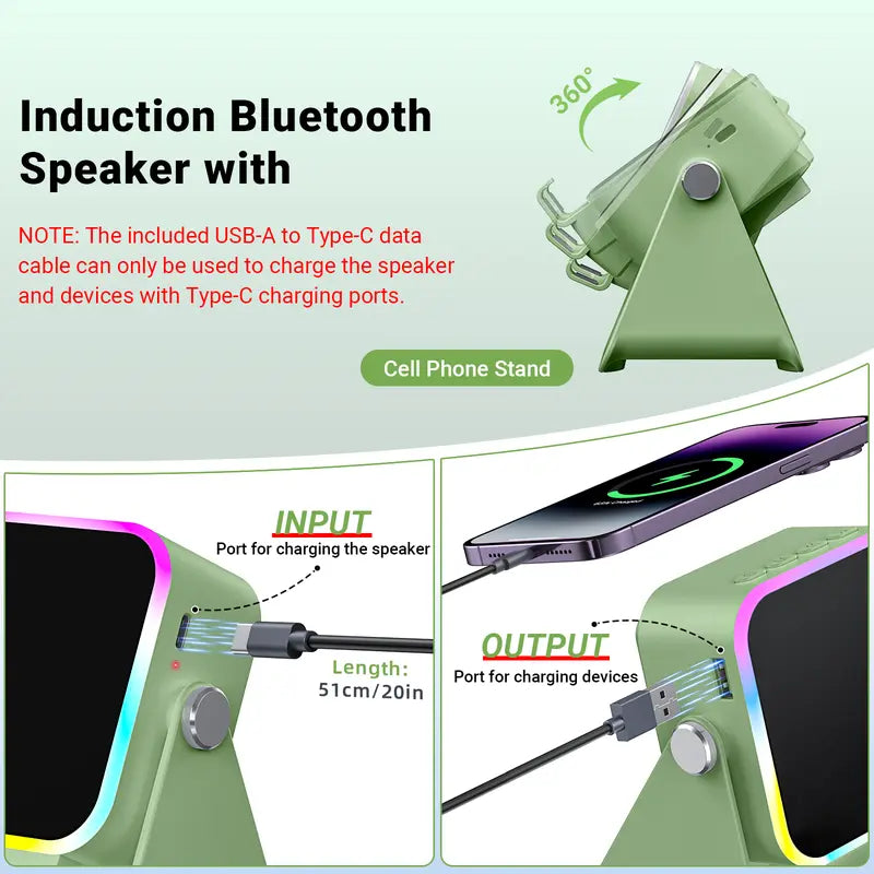 Wireless Induction Audio Speaker Stand with 3500mAh Power Bank and Ambient Light