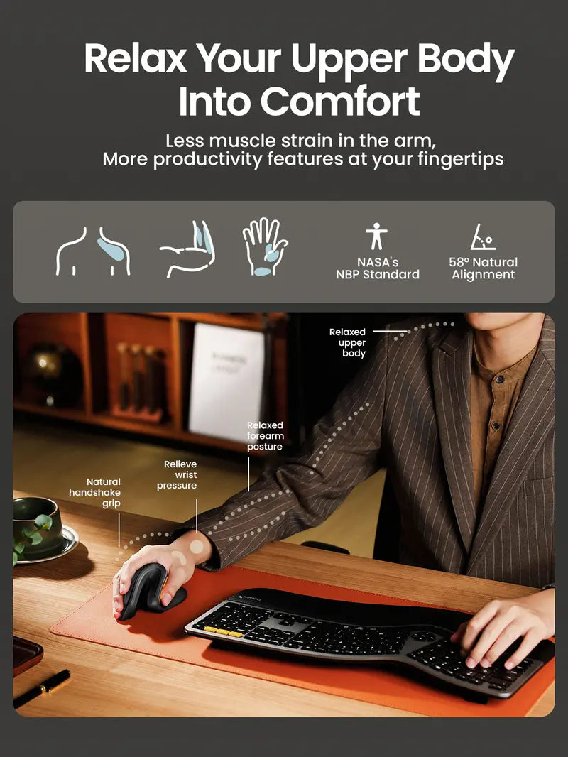 Ergonomic Bluetooth Vertical Mouse - Rechargeable Silent Wireless Mouse with 3 Multi-Device Connectivity