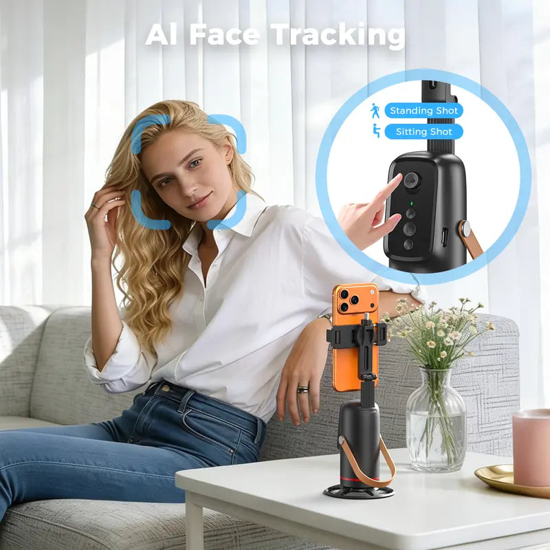 Auto Face Tracking Tripod with Gesture Control, 360° Rotation Smart Phone Mount for Live Streaming