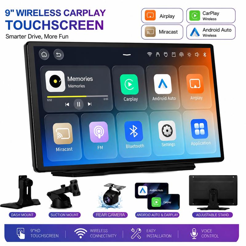 2026 9-Inch Wireless Portable Vehicle Touchscreen with GPS Support and Smartphone Integration