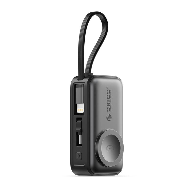 3-in-1 Folding Portable Power Bank with Integrated Cables, Smartwatch Wireless Charging, and Phone Stand
