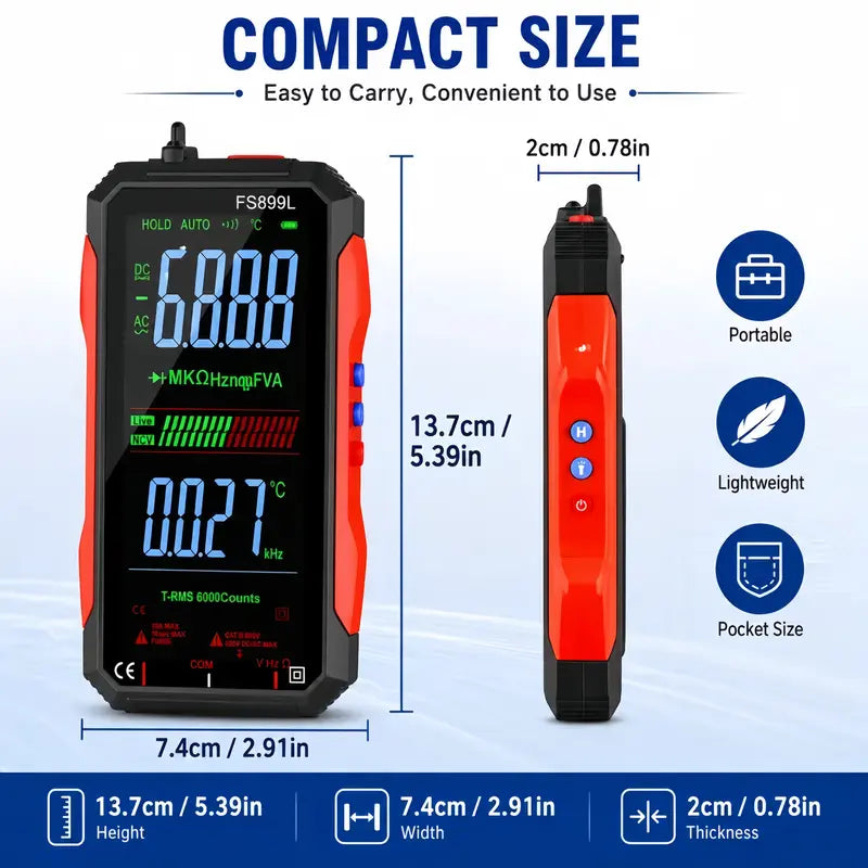 TRMS 6000-Count Digital Multimeter with 4.8-inch Color Display and USB Charging