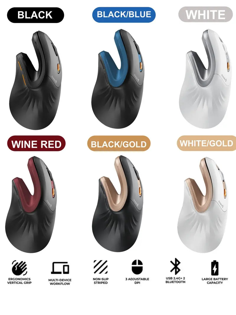 Ergonomic Bluetooth Vertical Mouse - Rechargeable Silent Wireless Mouse with 3 Multi-Device Connectivity