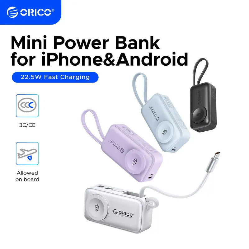3-in-1 Folding Portable Power Bank with Integrated Cables, Smartwatch Wireless Charging, and Phone Stand