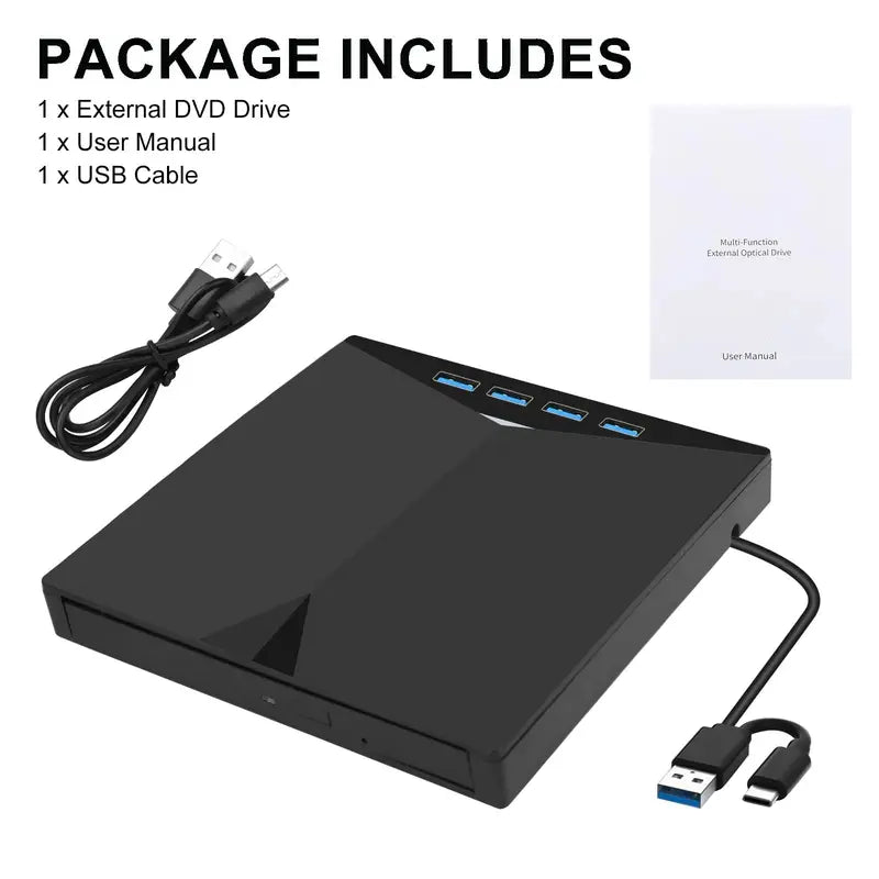 7-in-1 USB 3.0 Type-C External CD DVD Drive for Laptop and Desktop