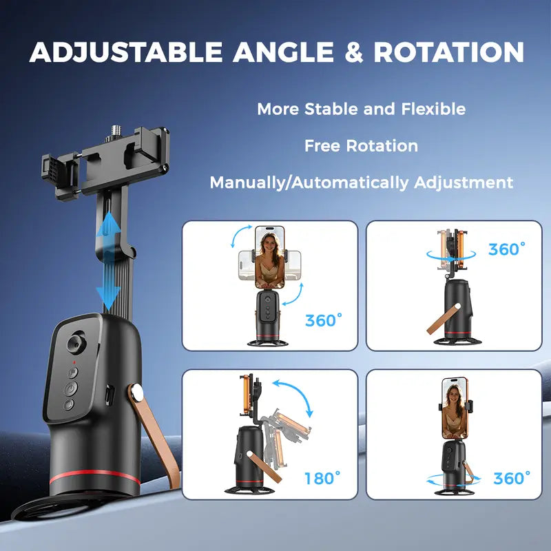 Auto Face Tracking Tripod with Gesture Control, 360° Rotation Smart Phone Mount for Live Streaming