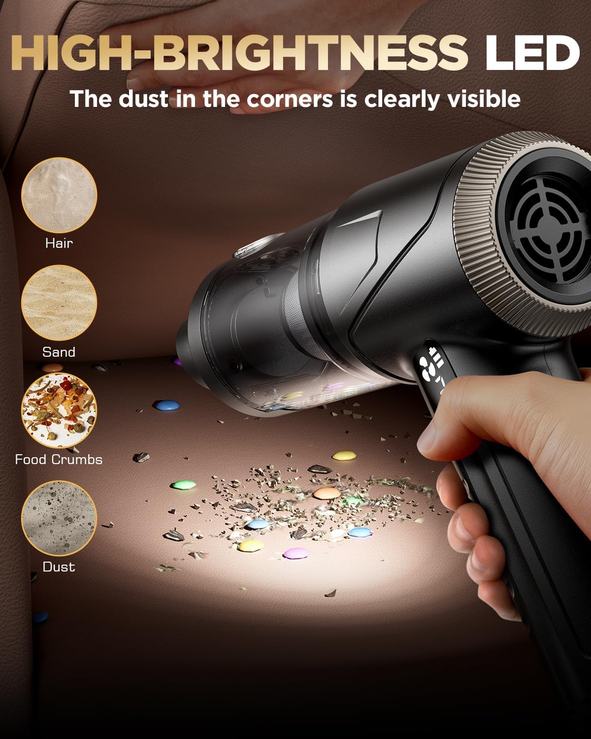 Handheld Vacuum Cleaner 26000Pa with Brushless Motor, 4-in-1 Portable Mini Car Vacuum