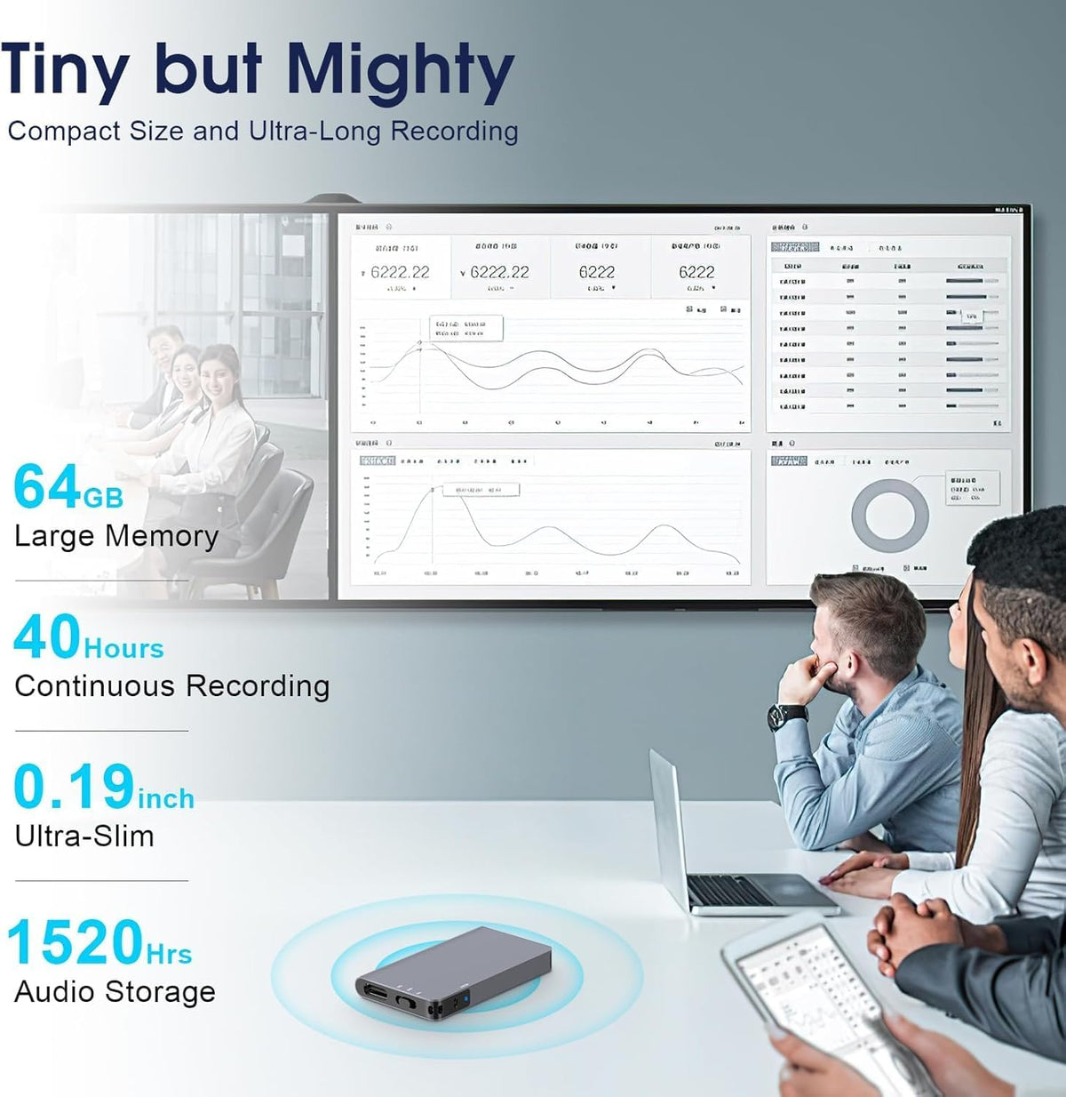 64GB Magnetic Voice Activated Recorder - 40 Hours Continuous Recording with AI Noise Reduction