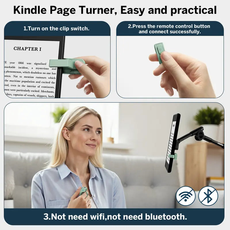 Wireless Page Turner Ring for E-Readers and Tablets with Storage Bag - Hands-Free Remote Control
