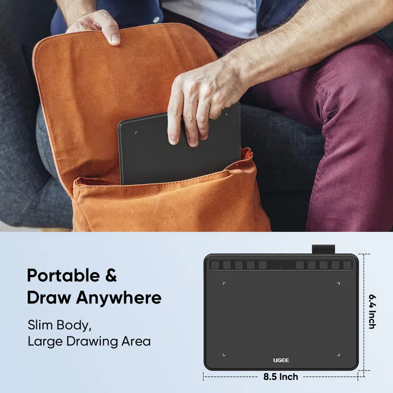 Digital Drawing Pad with 10 Hot Keys, 6.5x4 inch Graphics Tablet with 8192 Levels Battery-Free Stylus