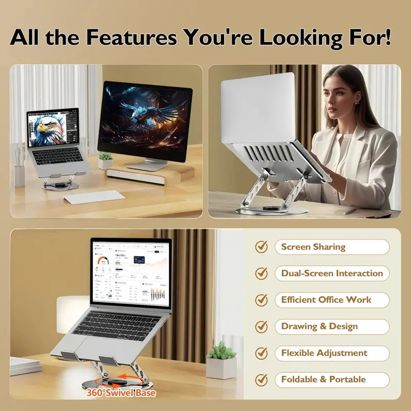 360° Rotating Laptop Stand - Adjustable Aluminum Foldable Stand for Desk & Gaming