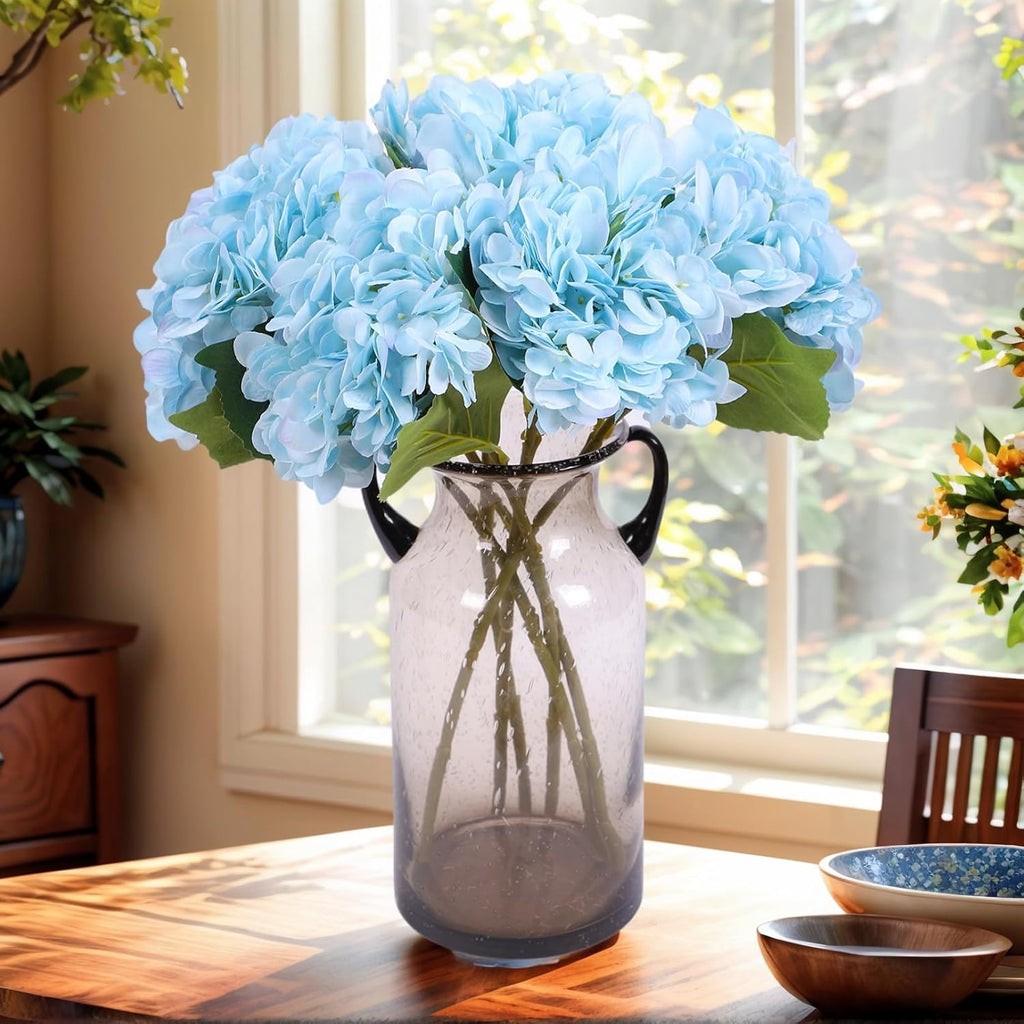 Kimura's Cabin 6pcs Blue Hydrangea Artificial Flowers Silk Fake Hydrangea Flowers with Stems Faux Hydrangeas for Wedding Bouquets Arrangement Home Table Centerpieces Baby Shower Party Decoration