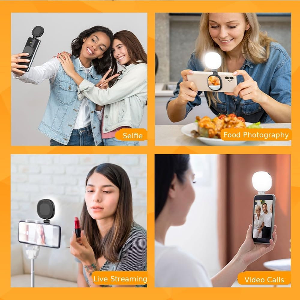 Magnetic Selfie Light with Mirror, 72 LEDs Stepless Brightness & Color Temperature, 360° Rotating Fill Light