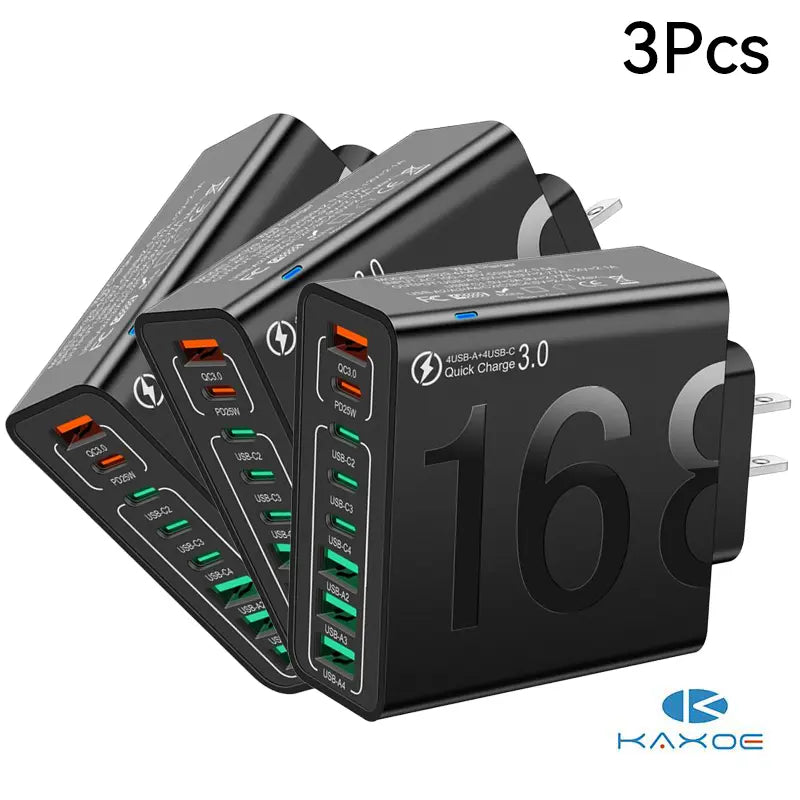 8-Port USB Fast Charging Hub - 4 USB-C & 4 USB-A Multi-Device Power Adapter