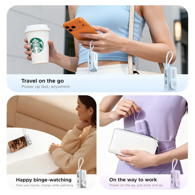 3-in-1 Folding Portable Power Bank with Integrated Cables, Smartwatch Wireless Charging, and Phone Stand
