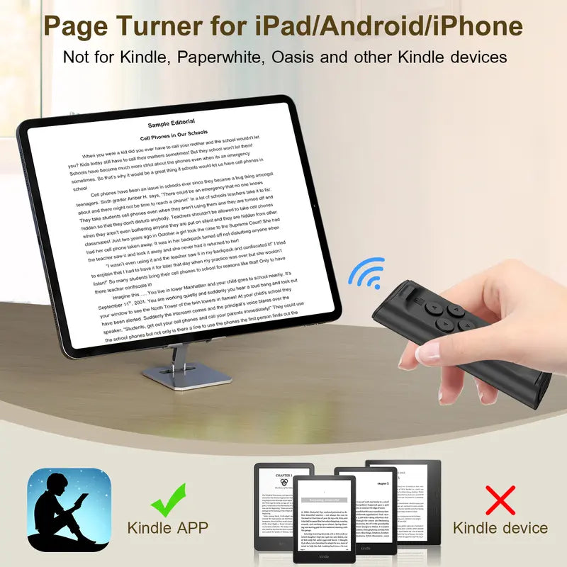 Remote Control for Short-Form Video Scrolling with Smartphone Holder Stand, Wireless Page Turner and Camera Shutter