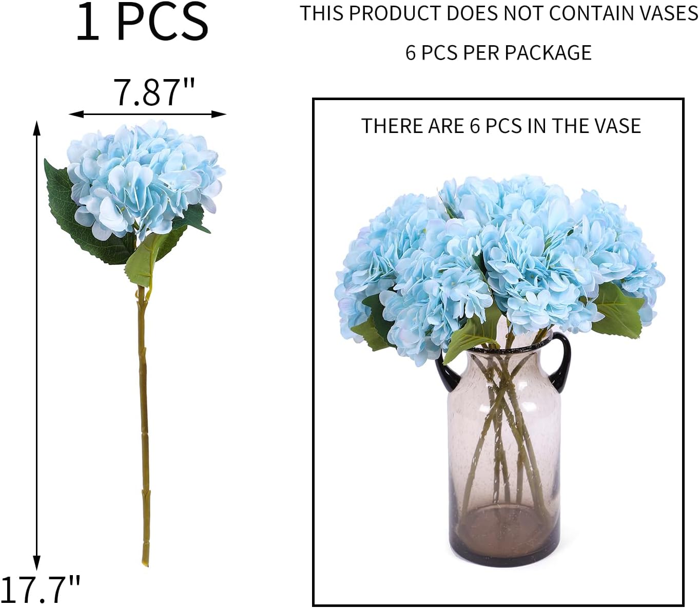 Kimura's Cabin 6pcs Blue Hydrangea Artificial Flowers Silk Fake Hydrangea Flowers with Stems Faux Hydrangeas for Wedding Bouquets Arrangement Home Table Centerpieces Baby Shower Party Decoration