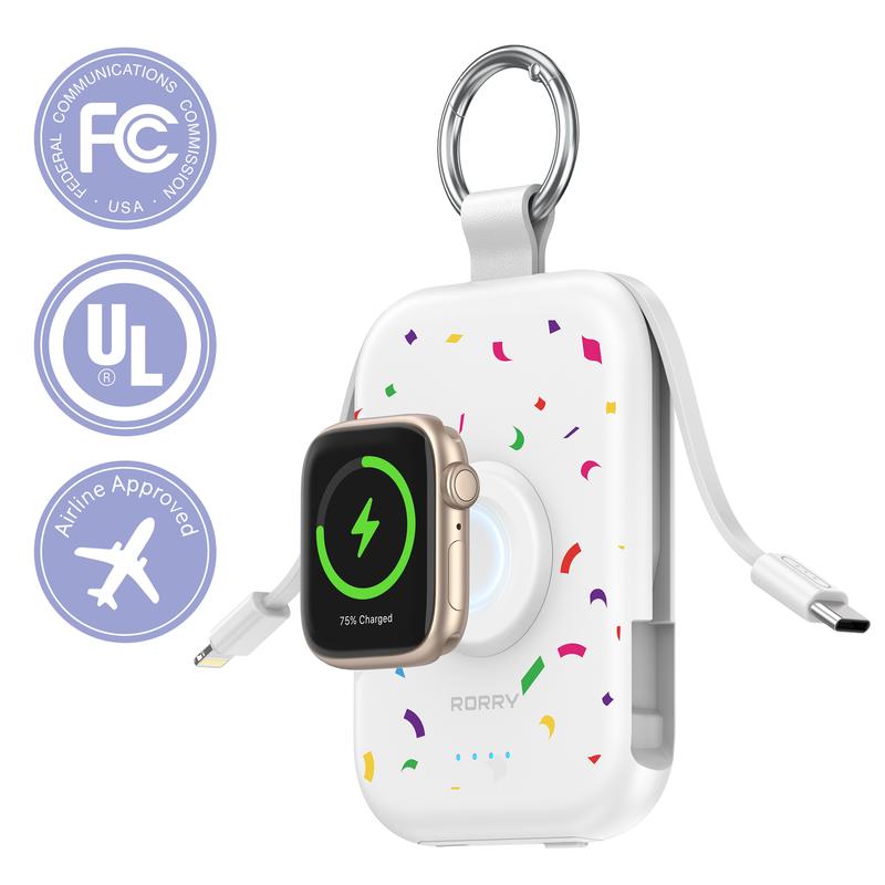5000mAh Portable Charger with Built-in Cables and Keychain for Smartwatch and Phone