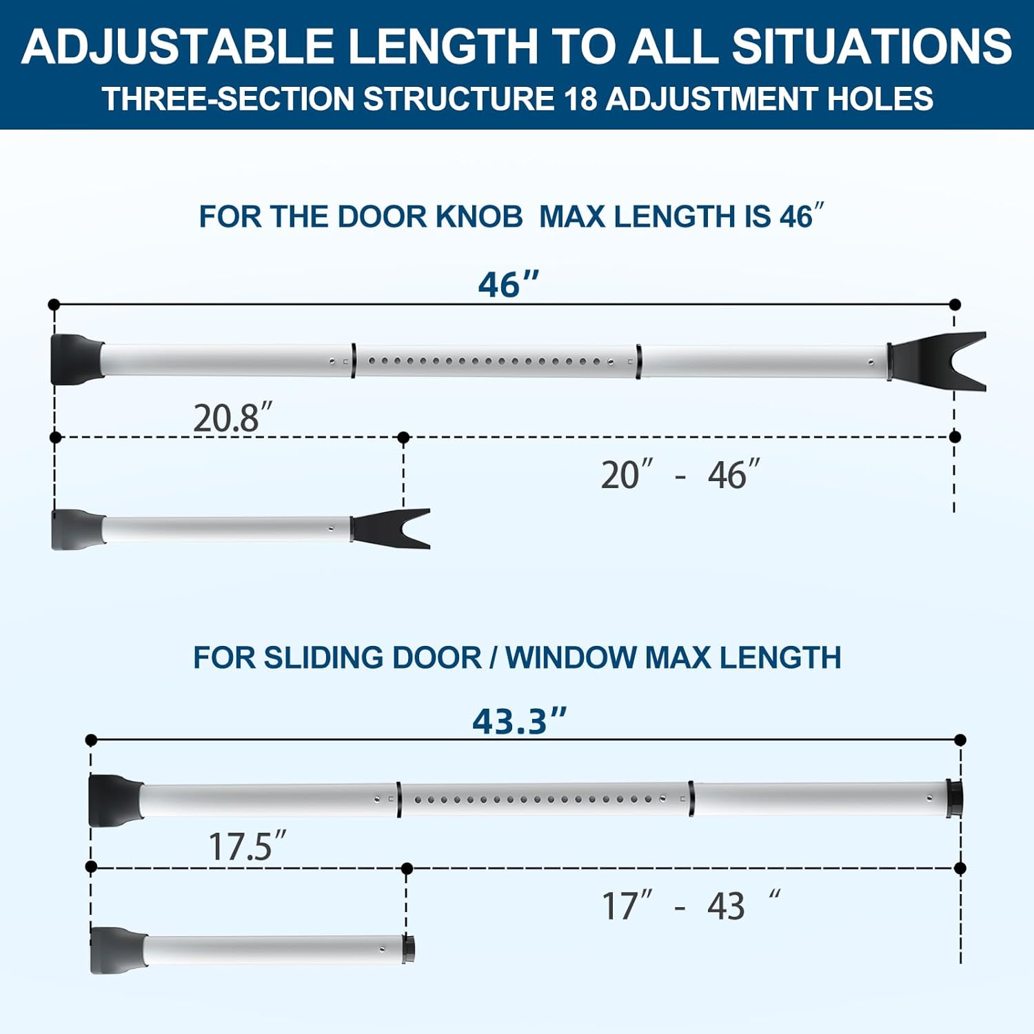 Rerishom Door Security Bar, Door Stoppers Security bar,Heavy Duty Door Lock Security Door Jammer Door Stopper for Apartment, Hotel Room,Screen Door Hardware, Gate Lock Bar, 2 Pack