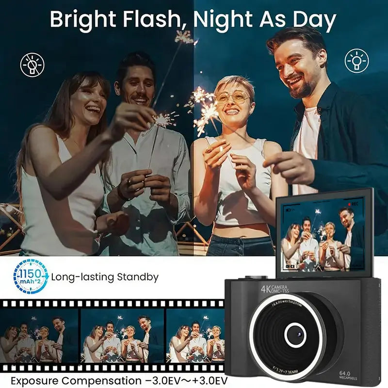 2026 Digital Camera for Photography with Foldable Screen and 32GB SD Card