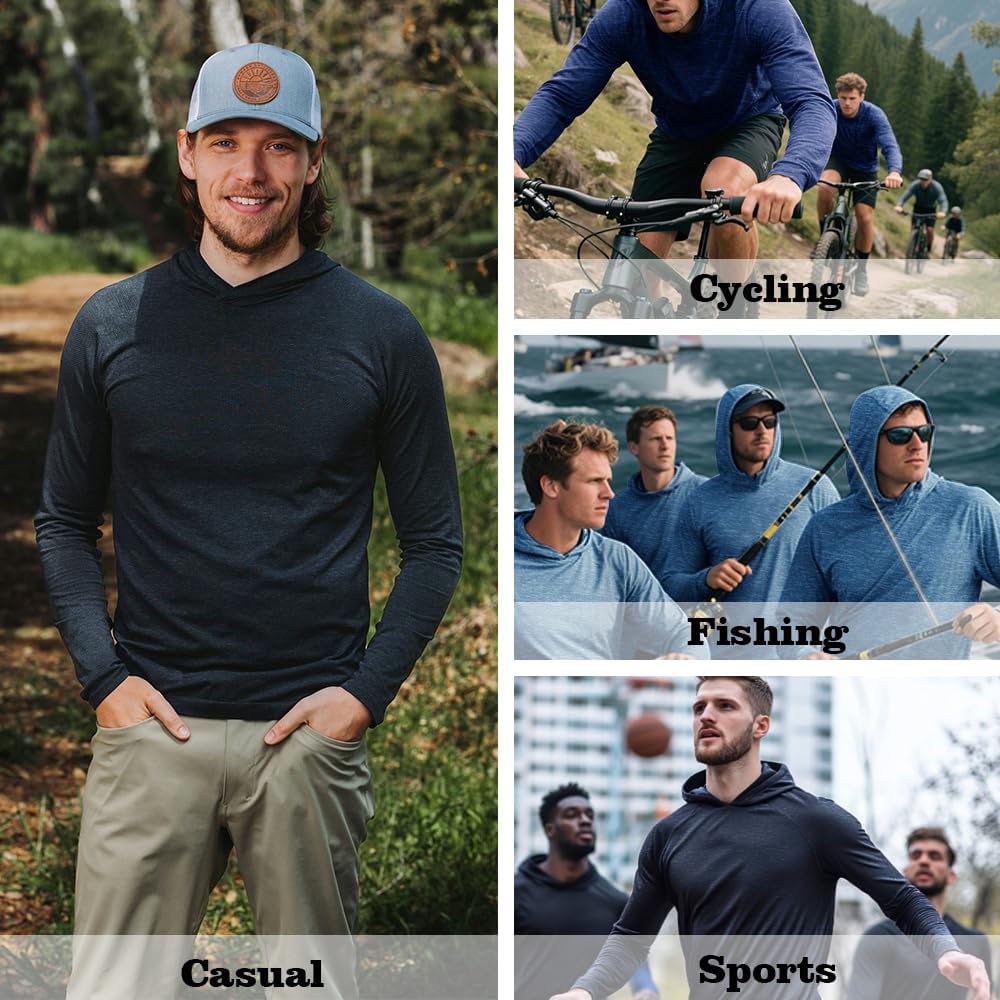 2PC Men's Athletic Hooded Shirts – Dry Fit Long Sleeve for Gym, Fishing & Sun Protection