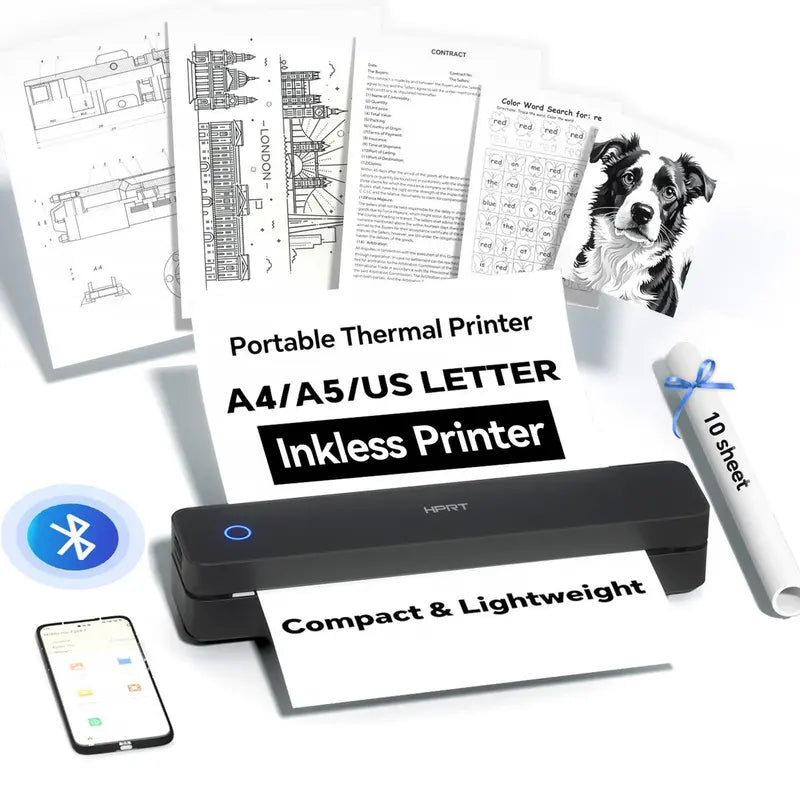 Portable Wireless Thermal Printer for Travel, Supports 8.5"x11" US Letter & A4 Paper