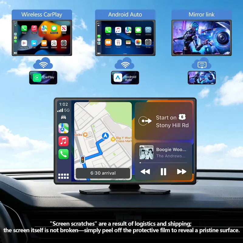 2026 9-Inch Wireless Portable Vehicle Touchscreen with GPS Support and Smartphone Integration