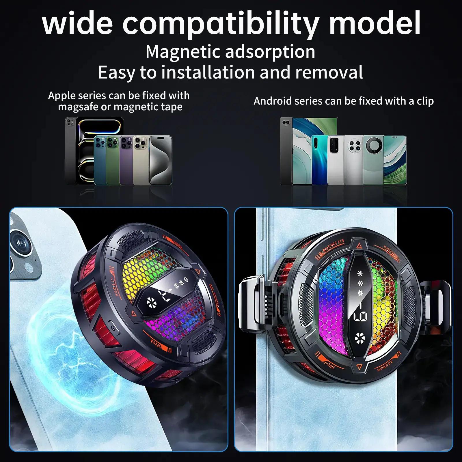 Clip-On Phone Cooler with RGB Lights, Semiconductor Cooling & 3-Speed Fan