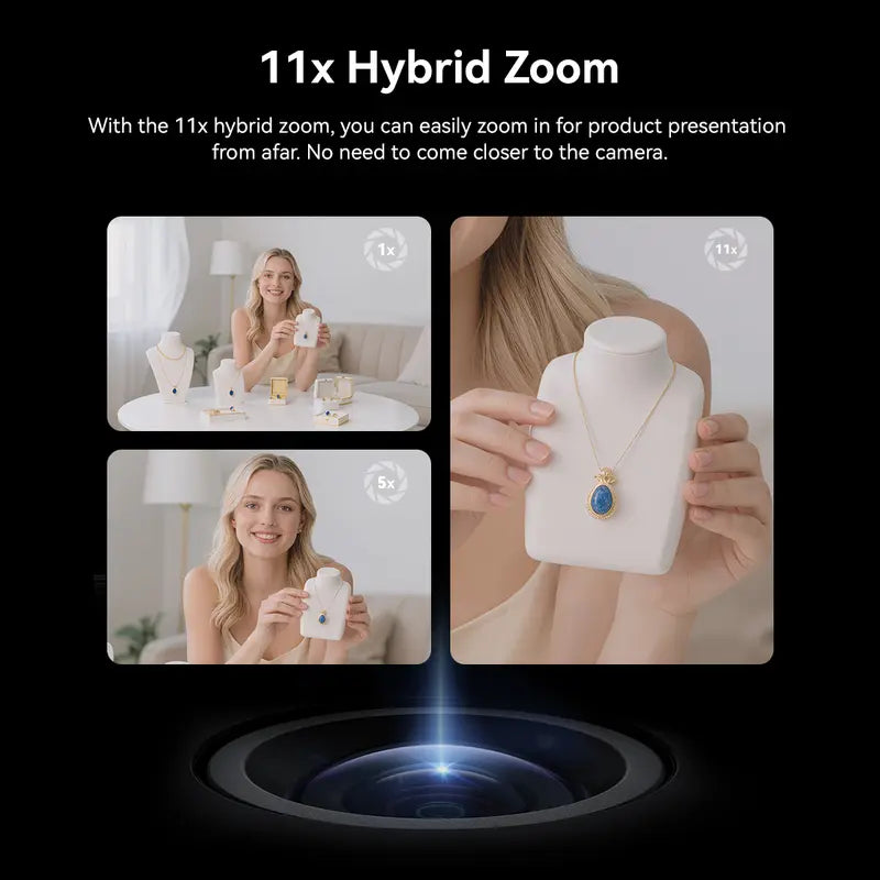 4K Dual Cam Webcam with Remote, RGB Light, 11x Zoom, Auto Focus, USB Microphone & Privacy Cover