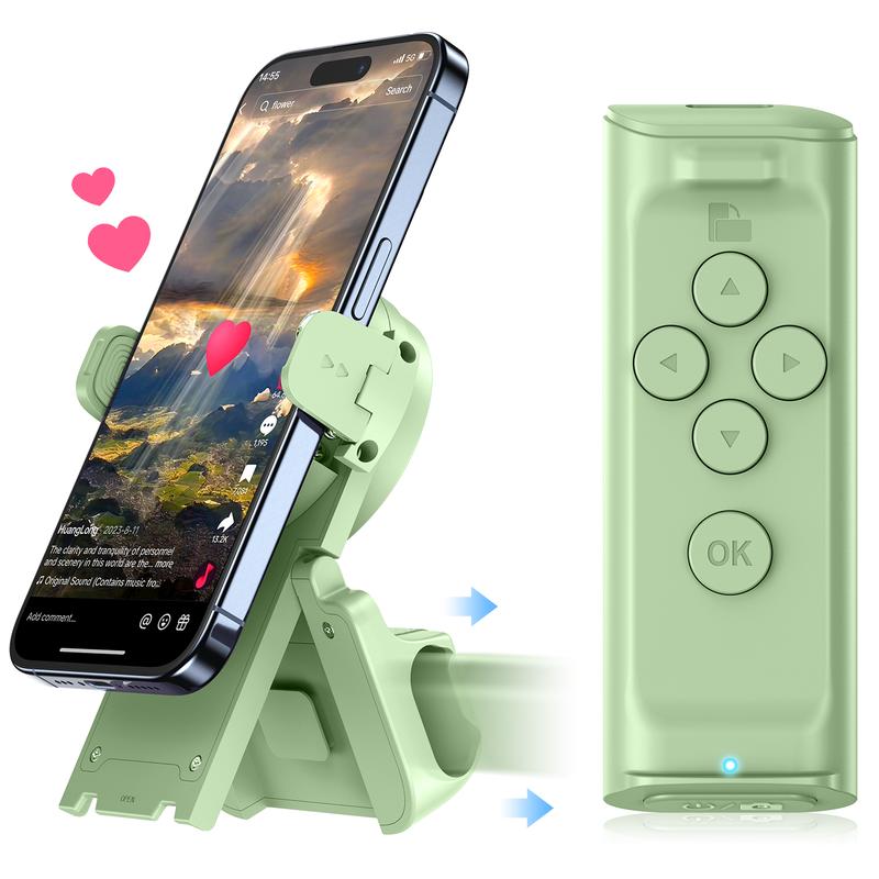 Remote Control for Short-Form Video Scrolling with Smartphone Holder Stand, Wireless Page Turner and Camera Shutter