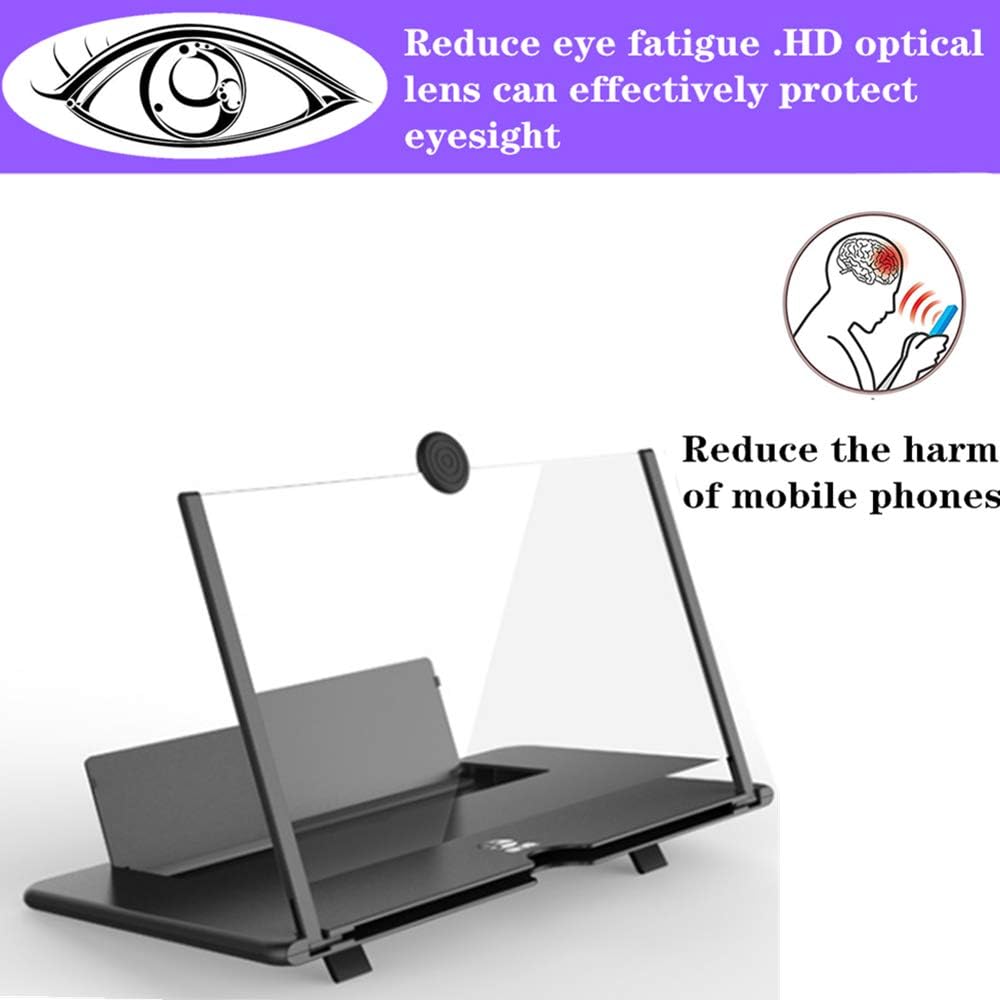 3D HD Screen Magnifier Amplifier Projector Screen for Movies, Videos,and Gaming. Foldable Mobile Phone Holder with Screen Magnifier,Supports All Smartphones(Black)