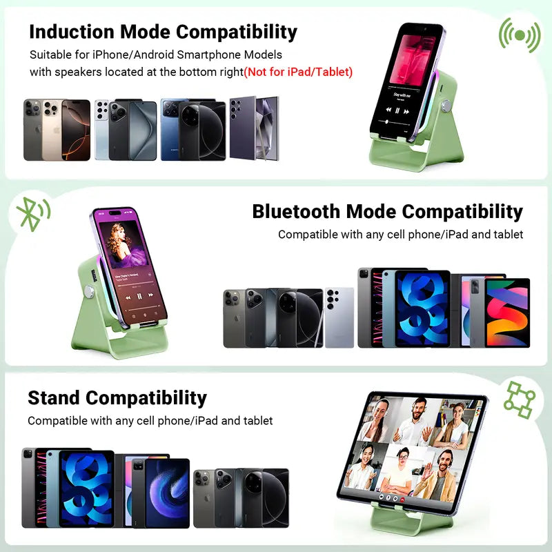 Wireless Induction Audio Speaker Stand with 3500mAh Power Bank and Ambient Light