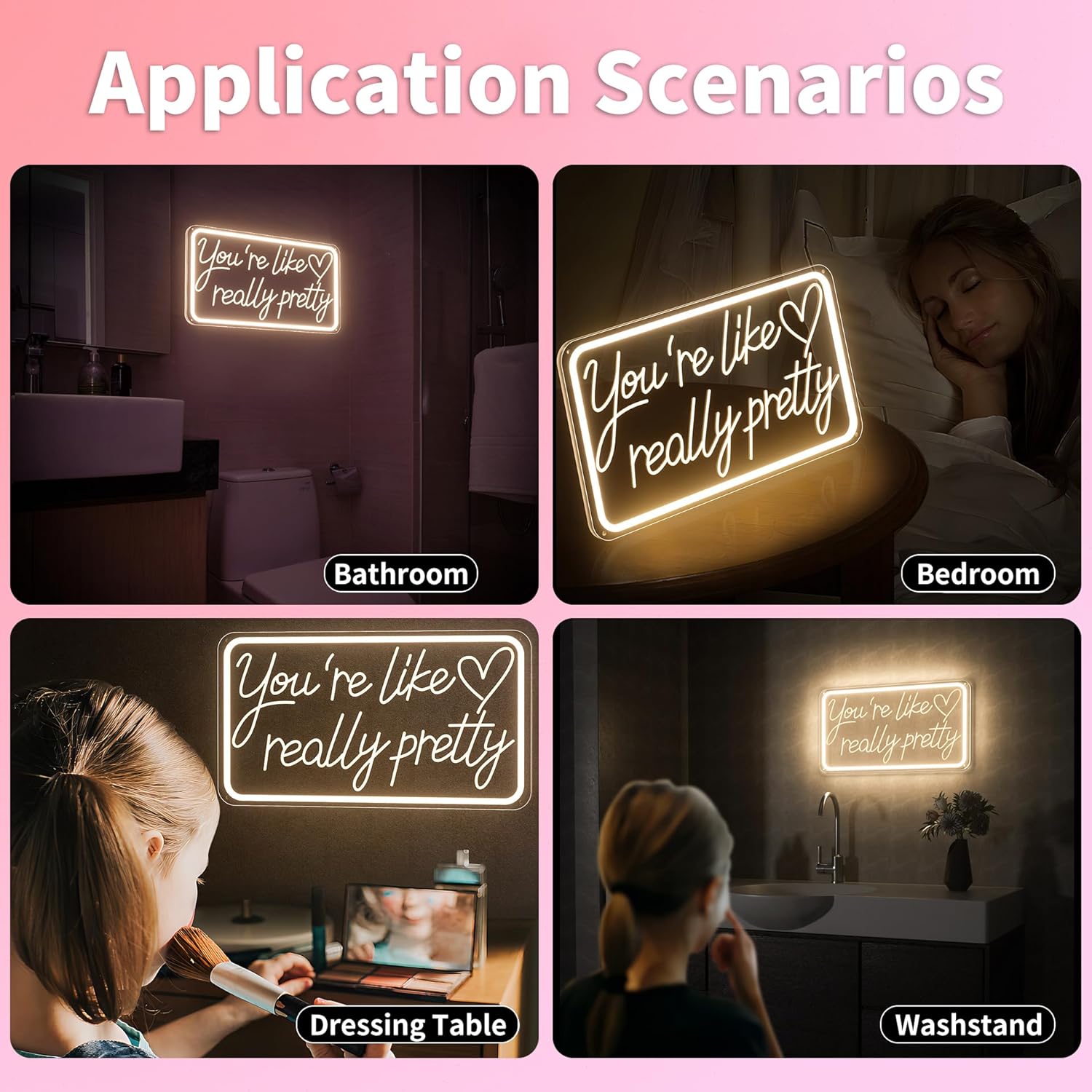 You'Re Like Really Pretty Neon Sign, Warm White Led Neon Signs for Wall Decor,You'Re Like Really Pretty Led Light Sign for Girls Room Vanity Bedroom Offices Decor Boutique Really Her Signs