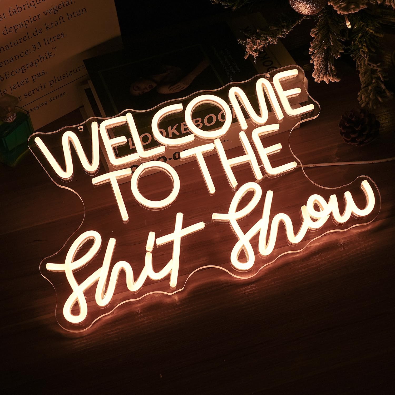 Welcome To The Show Neon Sign Letter LED Funny Neon Lights Dimmable USB Powered 16.5’’X11’’Cool Wall Light Sign for Bedroom Club Birthday Party Bar Decoration Gifts for Friend（Warm White）
