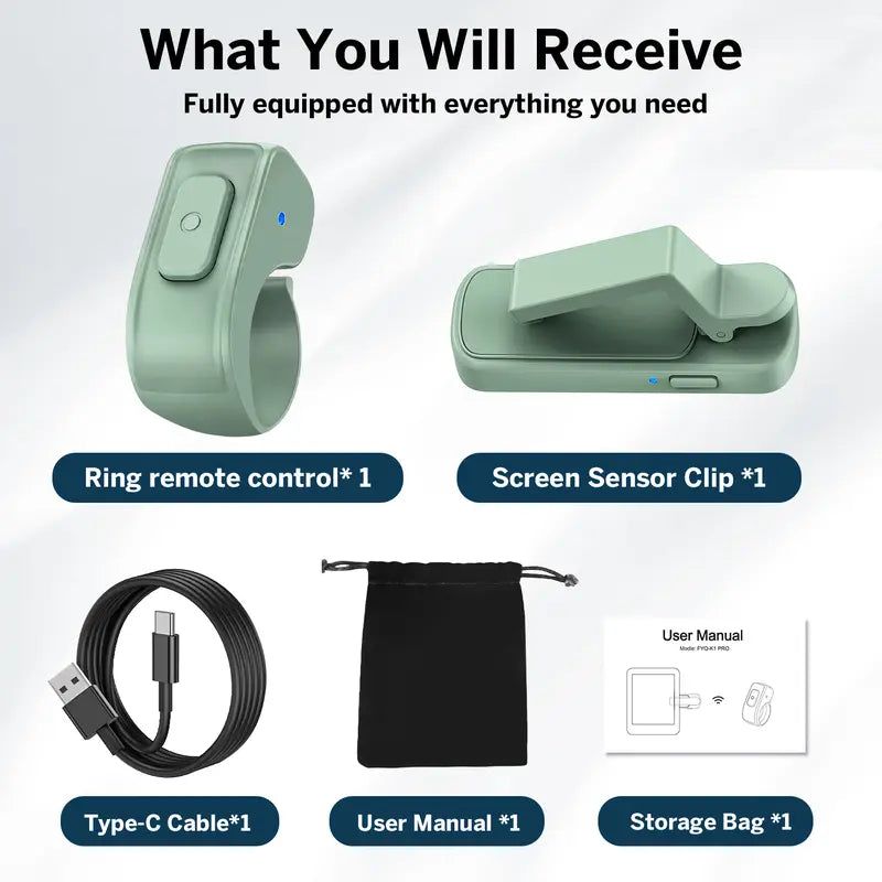 Wireless Page Turner Ring for E-Readers and Tablets with Storage Bag - Hands-Free Remote Control