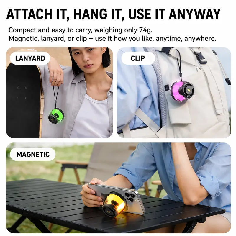 Mini Bluetooth 6.0 Speaker with RGB Light Show, TWS Stereo and Magnetic Design