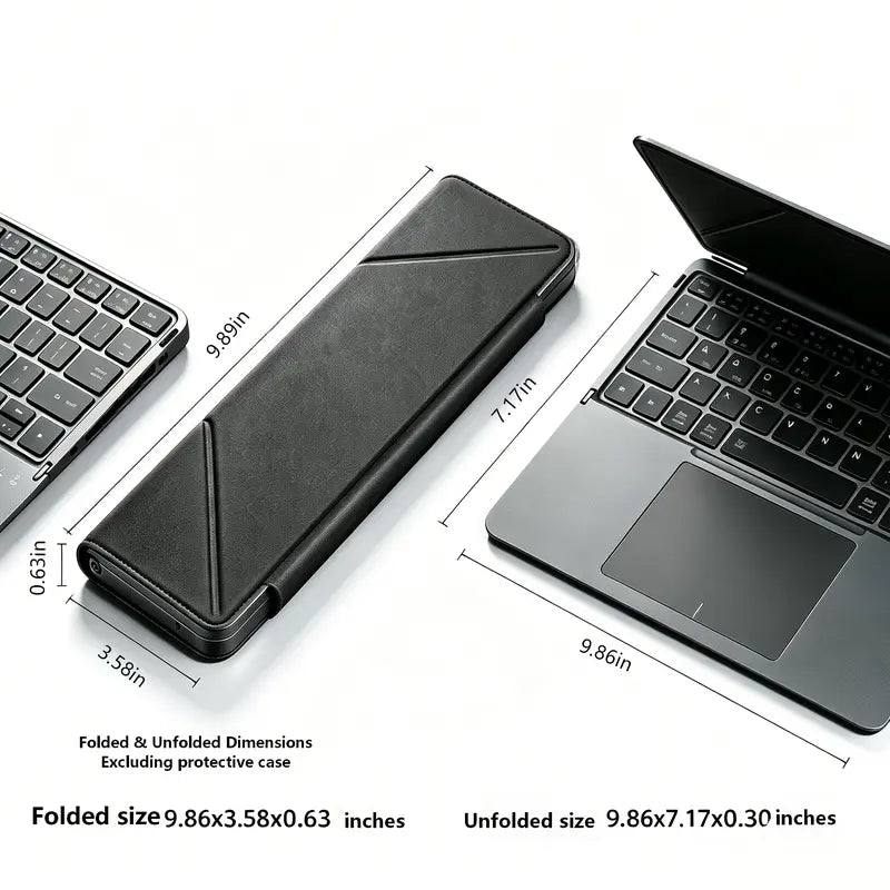 Foldable Bluetooth External Keyboard with Detachable Leather Stand, Compact Ergonomic Design
