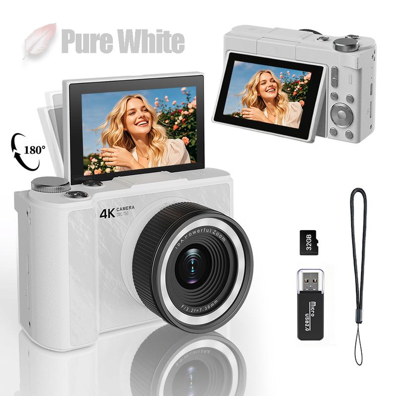 2026 Digital Camera for Photography with Foldable Screen and 32GB SD Card