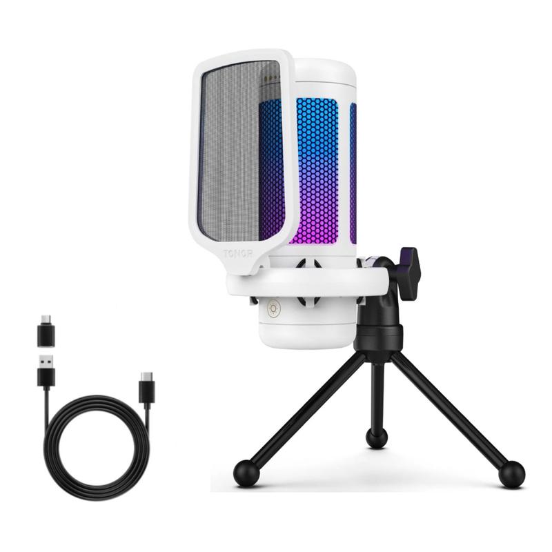 USB Condenser Streaming Gaming Microphone for PC, PS4/PS5 - RGB Lighting, 1-Tap Mute