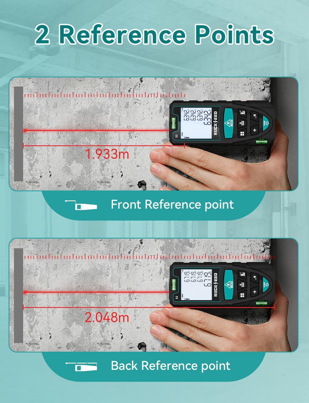 Digital Laser Distance Meter with 2 Bubble Levels, 165Ft Portable Measure for Area and Volume