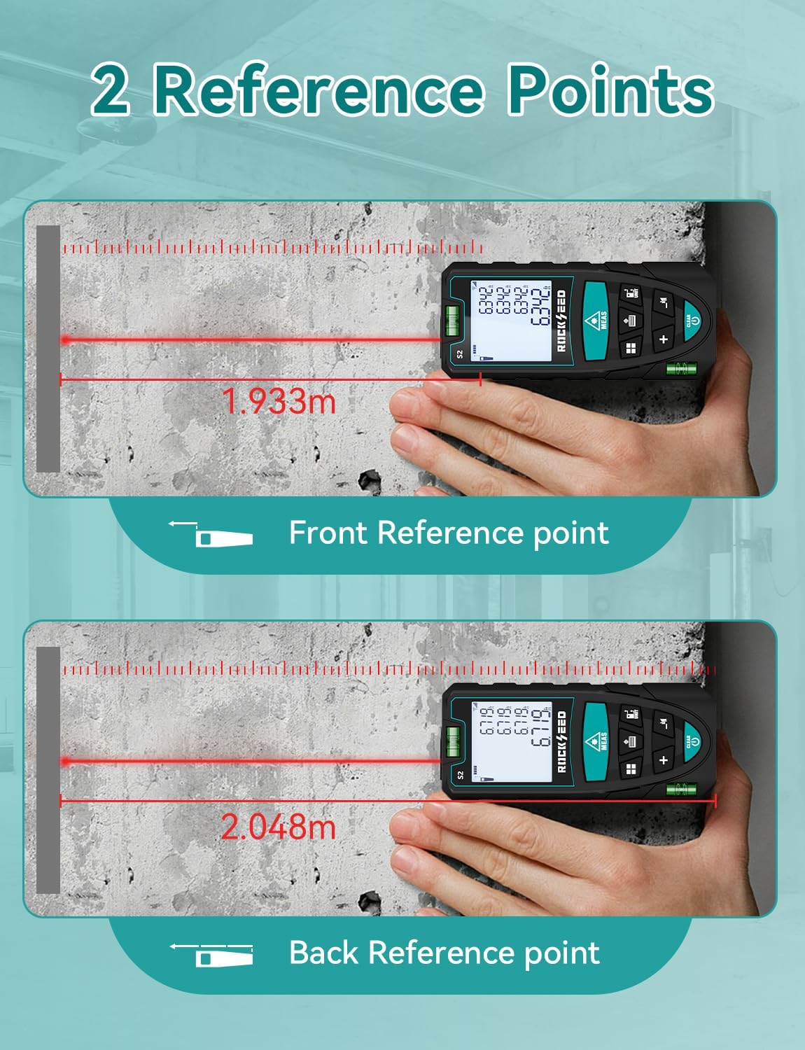 Digital Laser Distance Meter with 2 Bubble Levels, 165Ft Portable Measure for Area and Volume
