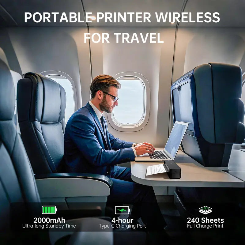 Portable Wireless Thermal Printer for Travel, Supports 8.5"x11" US Letter & A4 Paper