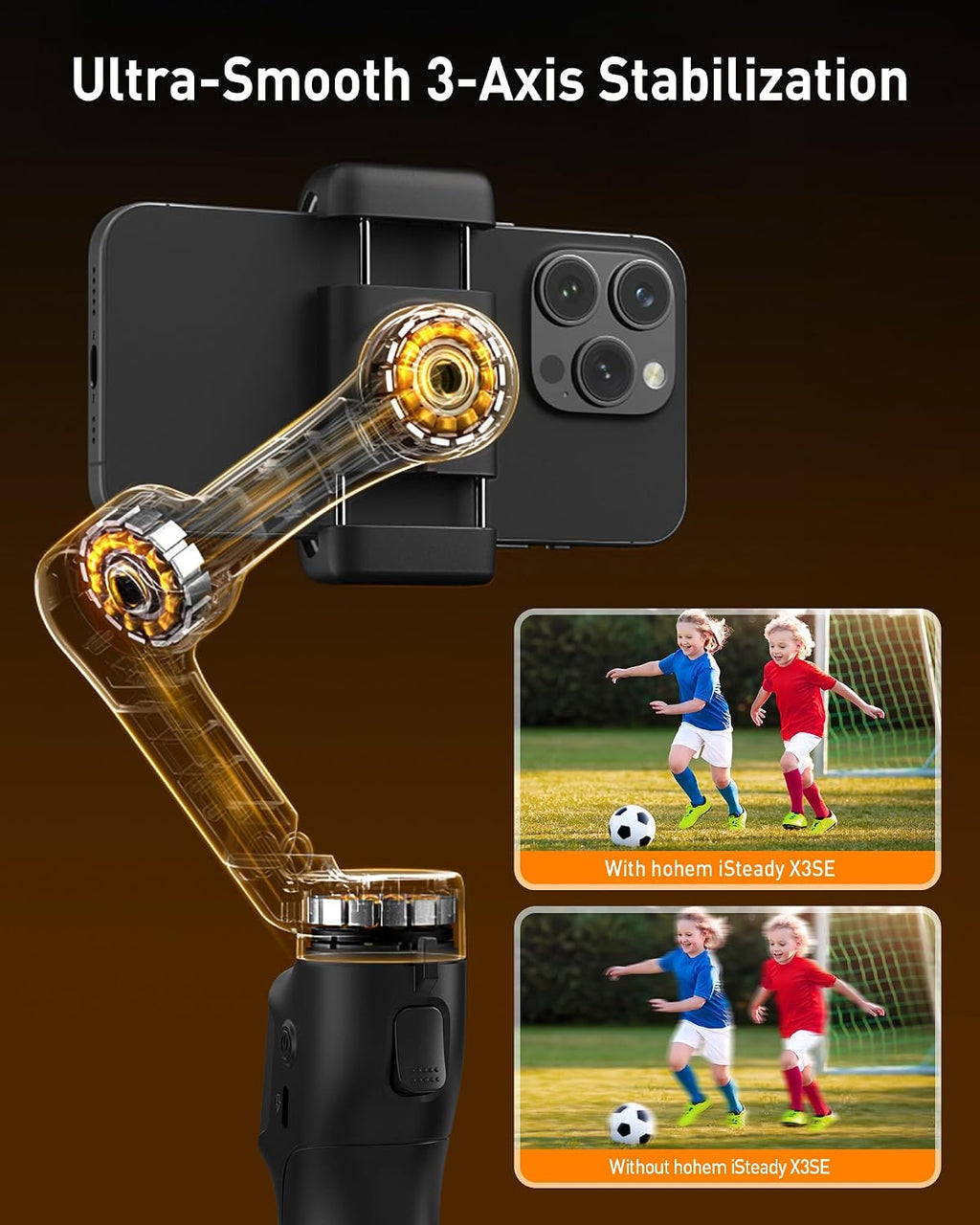 3-Axis Gimbal Stabilizer for iPhone & Android with Detachable Remote, Foldable Phone Stabilizer